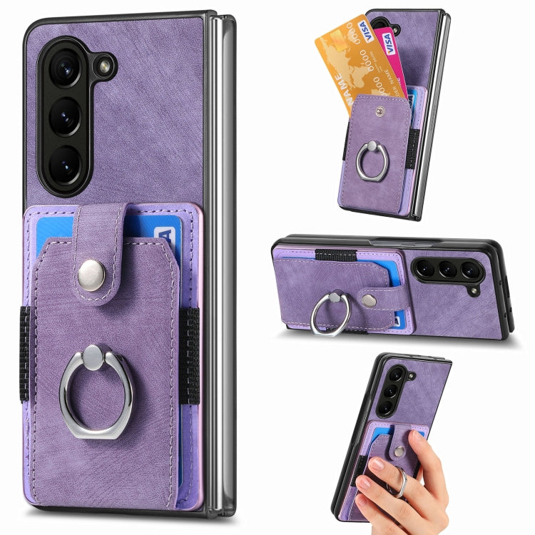 For  Samsung Galaxy Z Fold5 5G Retro Skin-feel Ring Multi-card Wallet Phone Case