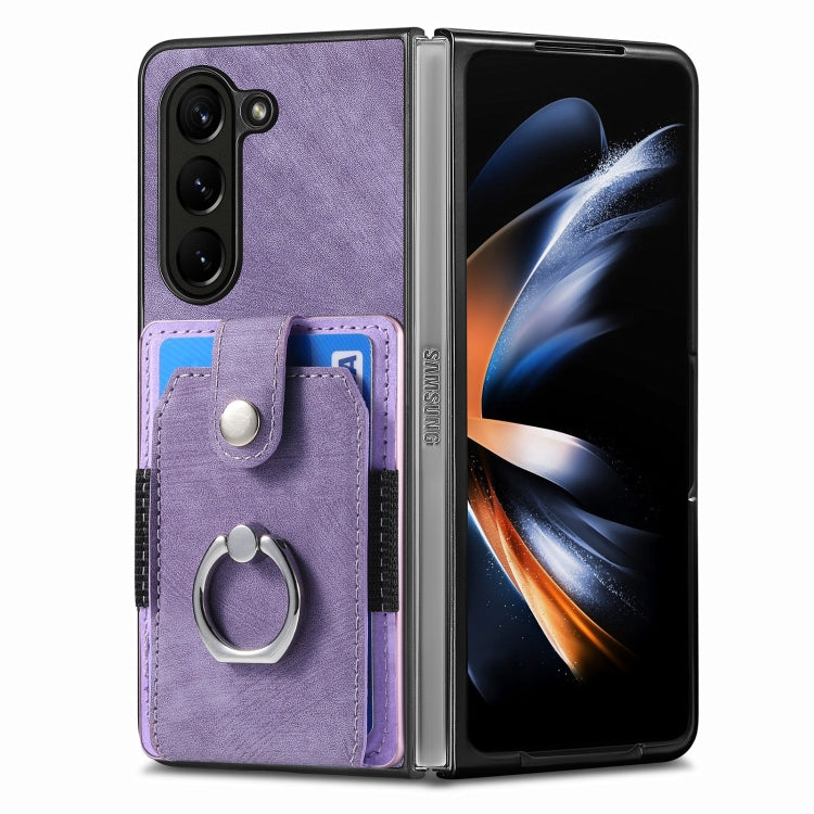 For  Samsung Galaxy Z Fold5 5G Retro Skin-feel Ring Multi-card Wallet Phone Case