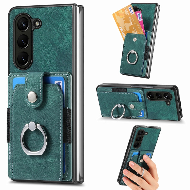 For  Samsung Galaxy Z Fold5 5G Retro Skin-feel Ring Multi-card Wallet Phone Case