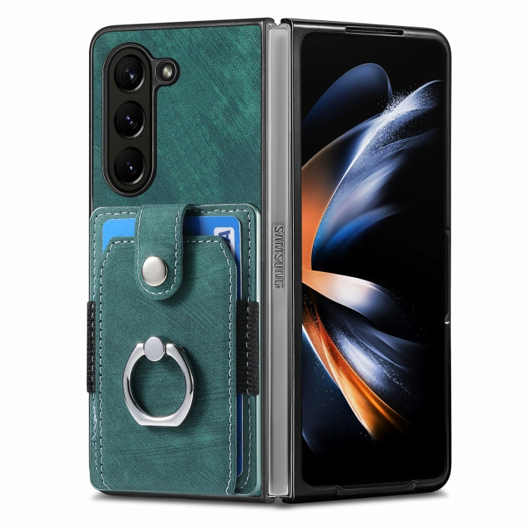 For  Samsung Galaxy Z Fold5 5G Retro Skin-feel Ring Multi-card Wallet Phone Case