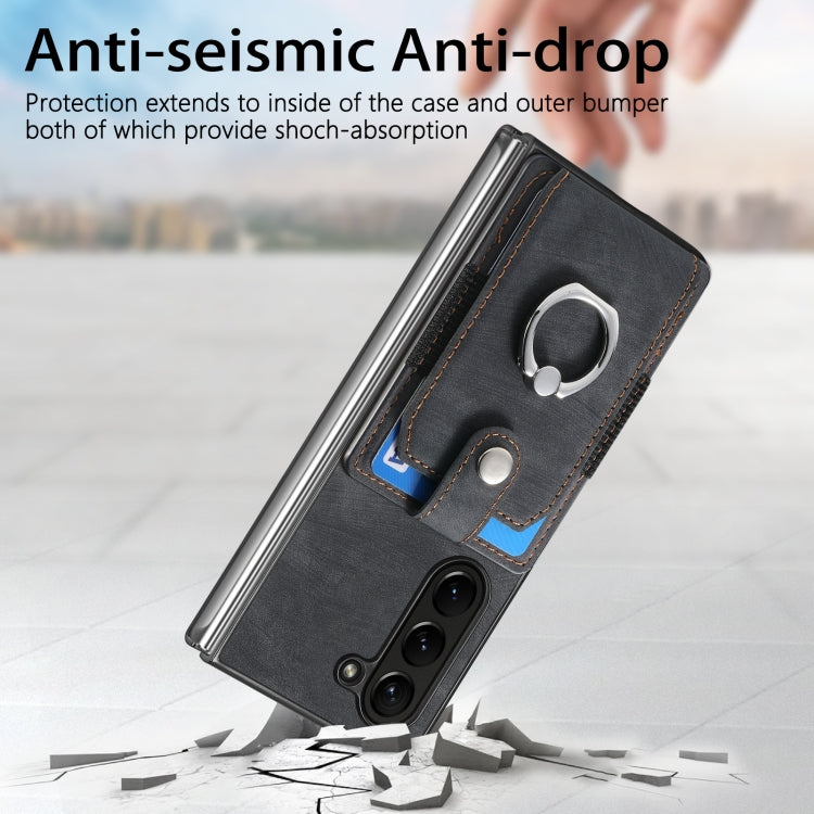 For Samsung Galaxy Z Fold6 5G Retro Skin-feel Ring Multi-card Wallet Phone Case
