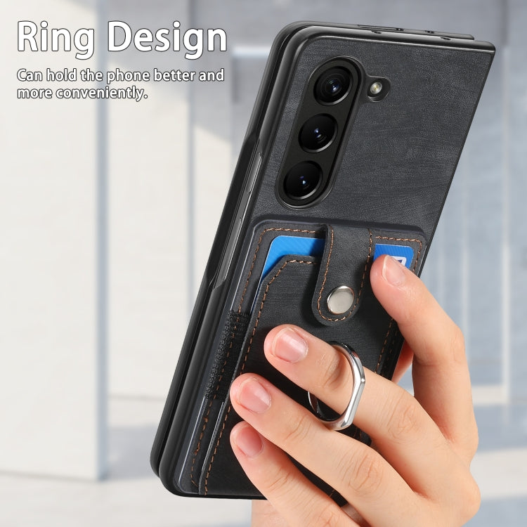 For Samsung Galaxy Z Fold6 5G Retro Skin-feel Ring Multi-card Wallet Phone Case
