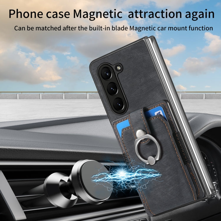 For Samsung Galaxy Z Fold6 5G Retro Skin-feel Ring Multi-card Wallet Phone Case