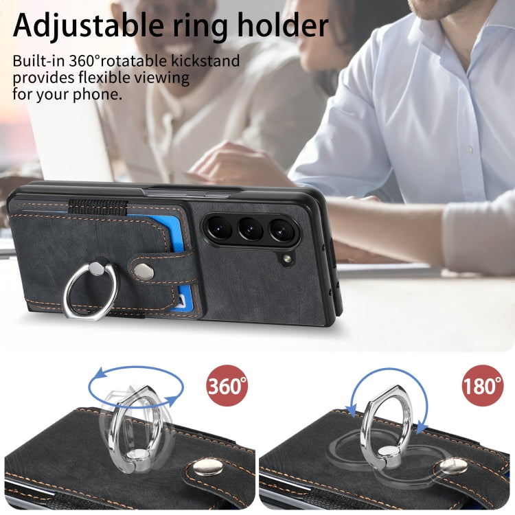 For Samsung Galaxy Z Fold6 5G Retro Skin-feel Ring Multi-card Wallet Phone Case