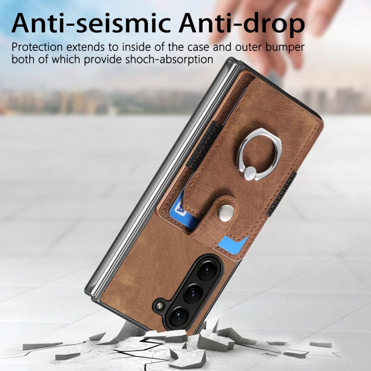 For Samsung Galaxy Z Fold6 5G Retro Skin-feel Ring Multi-card Wallet Phone Case