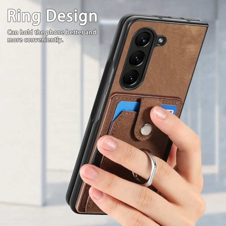 For Samsung Galaxy Z Fold6 5G Retro Skin-feel Ring Multi-card Wallet Phone Case