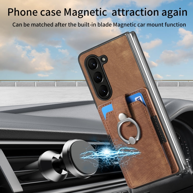 For Samsung Galaxy Z Fold6 5G Retro Skin-feel Ring Multi-card Wallet Phone Case