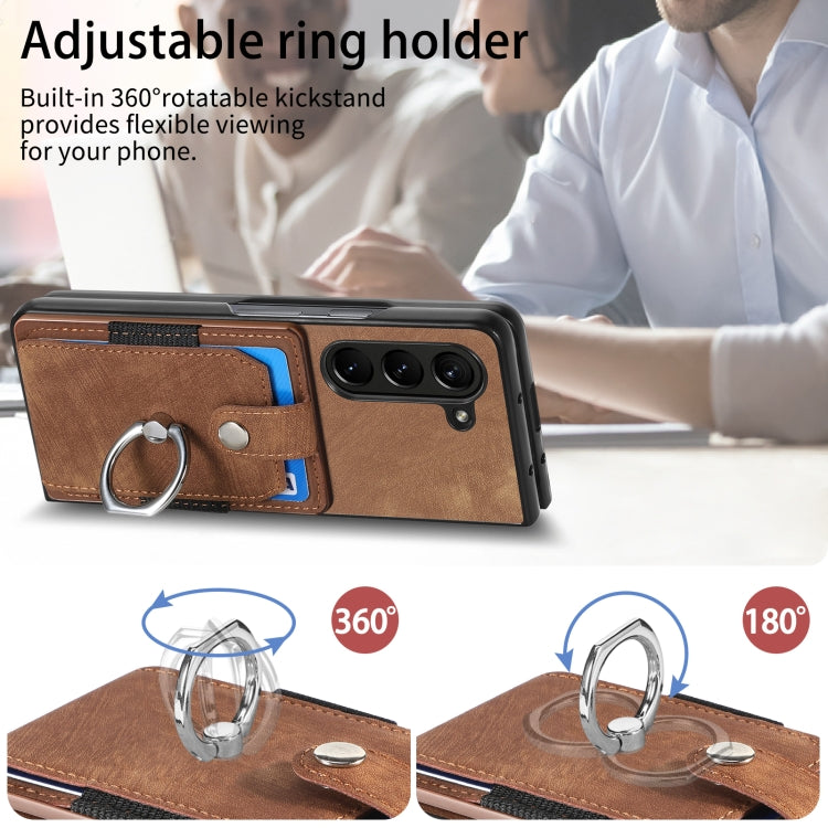 For Samsung Galaxy Z Fold6 5G Retro Skin-feel Ring Multi-card Wallet Phone Case