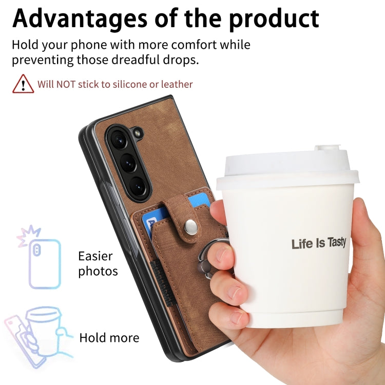 For Samsung Galaxy Z Fold6 5G Retro Skin-feel Ring Multi-card Wallet Phone Case