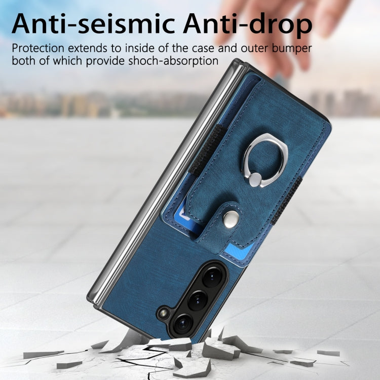 For Samsung Galaxy Z Fold6 5G Retro Skin-feel Ring Multi-card Wallet Phone Case