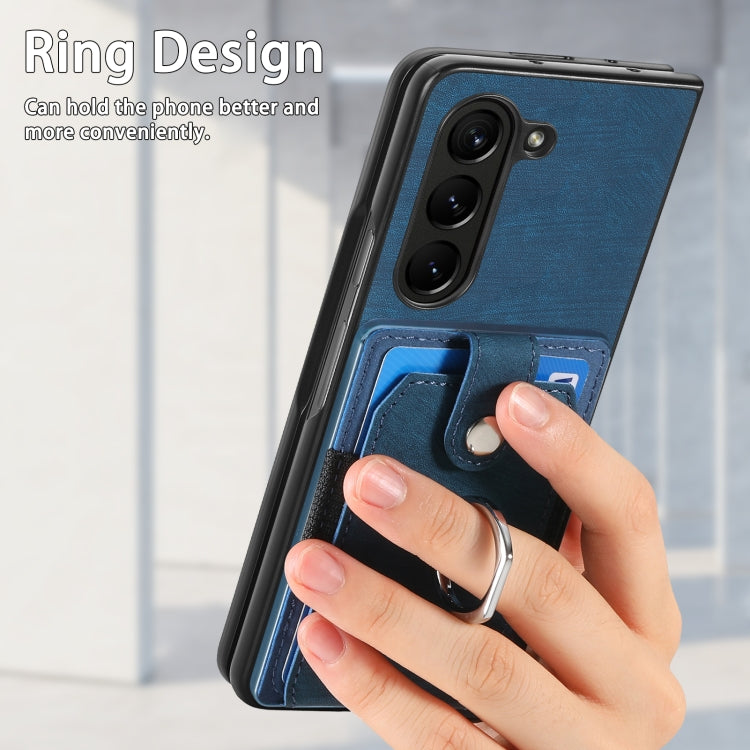 For Samsung Galaxy Z Fold6 5G Retro Skin-feel Ring Multi-card Wallet Phone Case