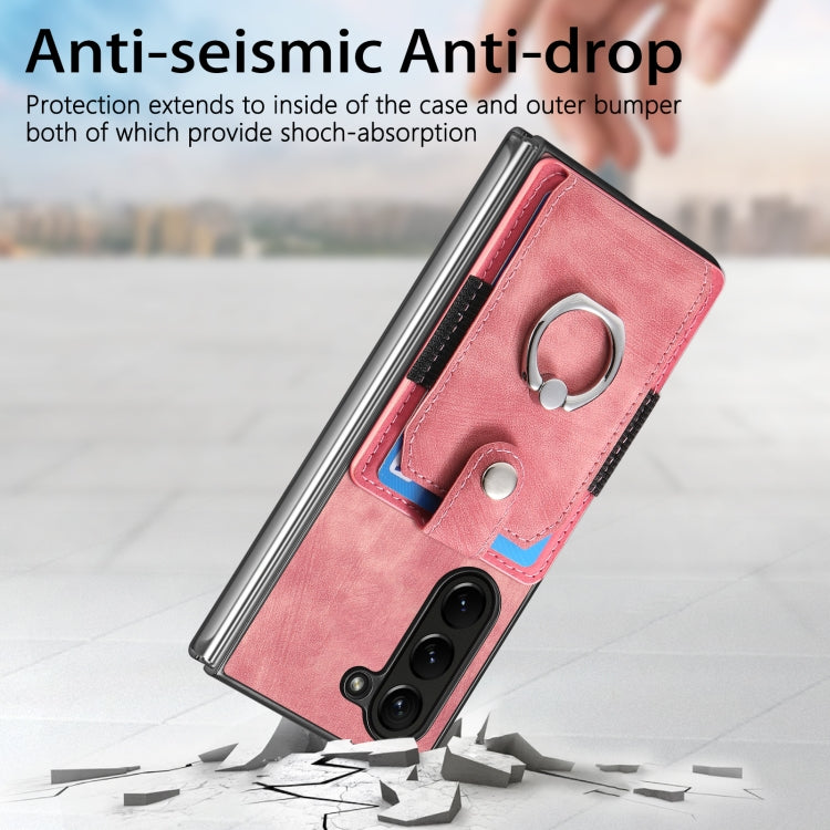 For Samsung Galaxy Z Fold6 5G Retro Skin-feel Ring Multi-card Wallet Phone Case