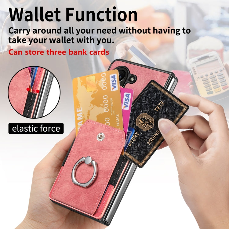 For Samsung Galaxy Z Fold6 5G Retro Skin-feel Ring Multi-card Wallet Phone Case