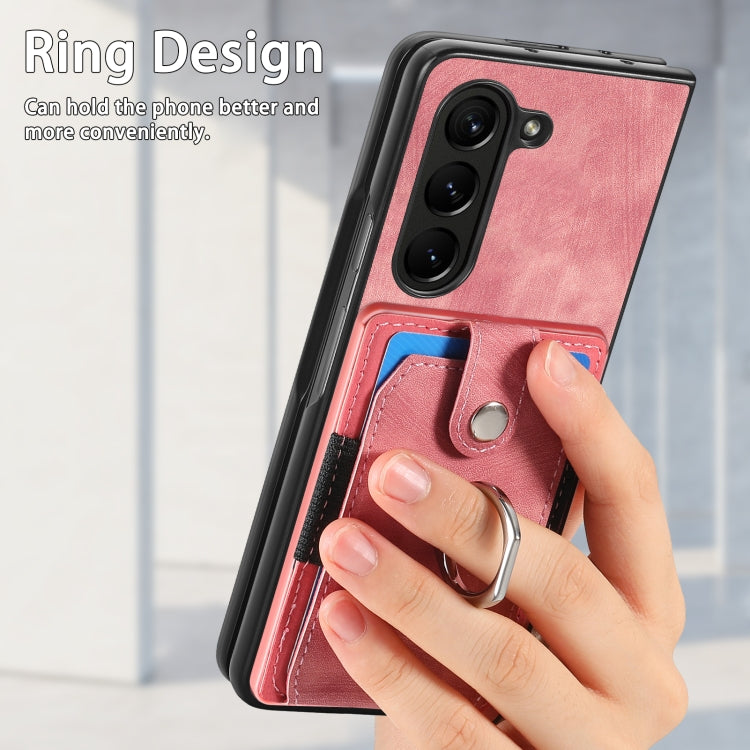 For Samsung Galaxy Z Fold6 5G Retro Skin-feel Ring Multi-card Wallet Phone Case