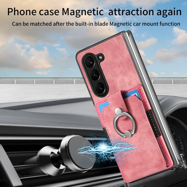 For Samsung Galaxy Z Fold6 5G Retro Skin-feel Ring Multi-card Wallet Phone Case