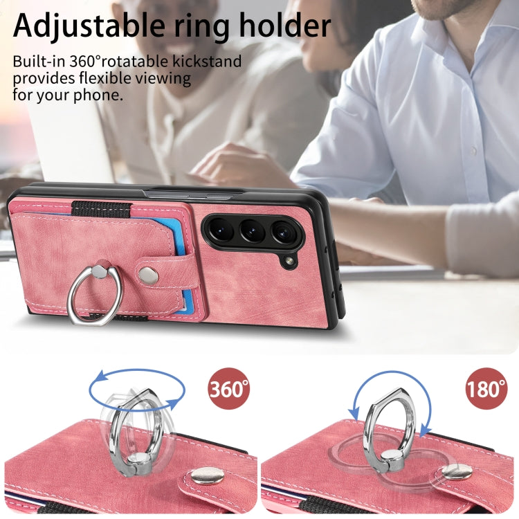 For Samsung Galaxy Z Fold6 5G Retro Skin-feel Ring Multi-card Wallet Phone Case