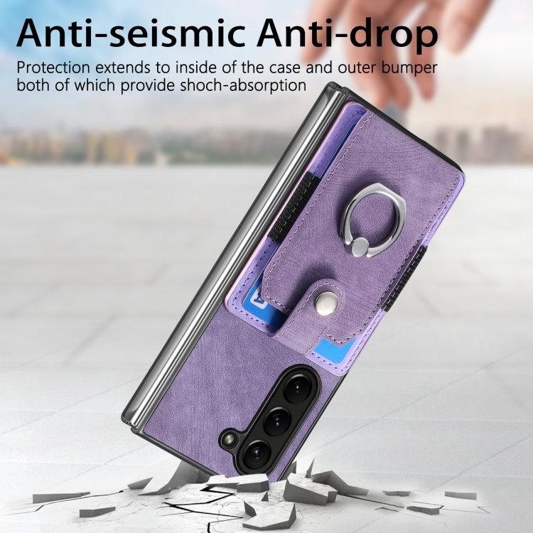 For Samsung Galaxy Z Fold6 5G Retro Skin-feel Ring Multi-card Wallet Phone Case