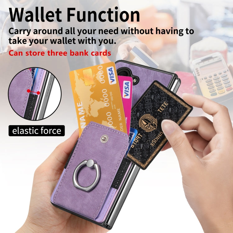 For Samsung Galaxy Z Fold6 5G Retro Skin-feel Ring Multi-card Wallet Phone Case
