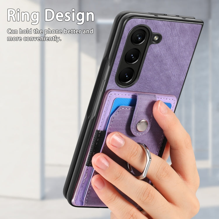 For Samsung Galaxy Z Fold6 5G Retro Skin-feel Ring Multi-card Wallet Phone Case