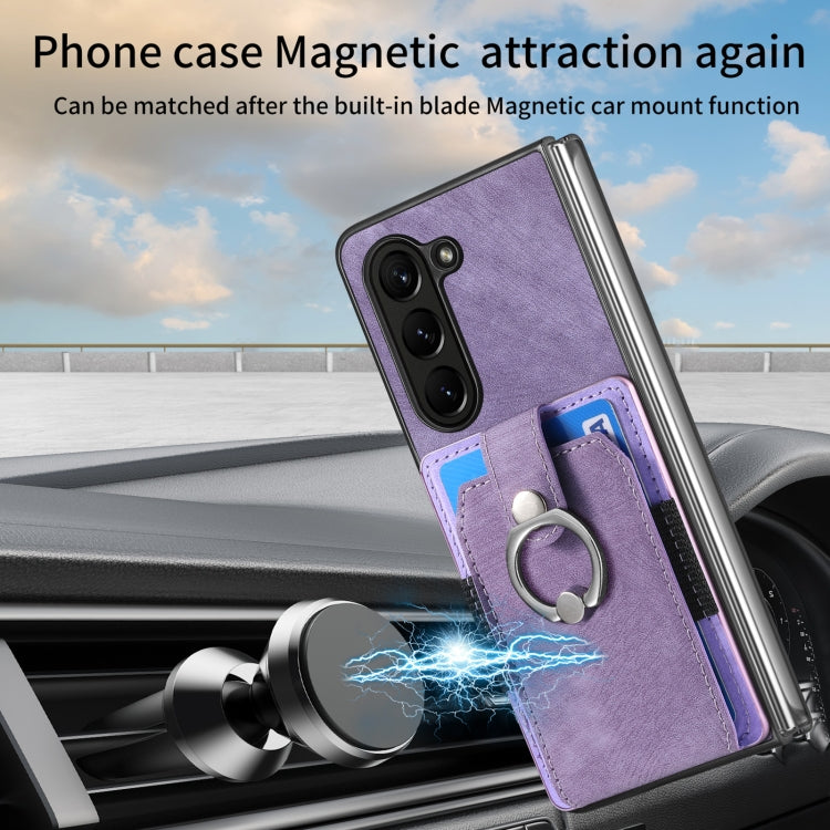For Samsung Galaxy Z Fold6 5G Retro Skin-feel Ring Multi-card Wallet Phone Case