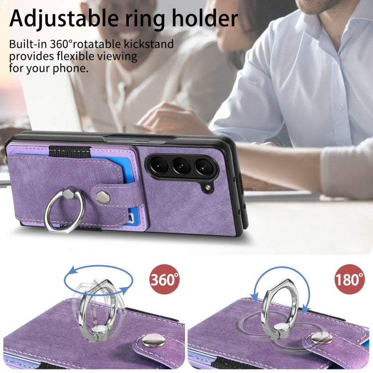For Samsung Galaxy Z Fold6 5G Retro Skin-feel Ring Multi-card Wallet Phone Case