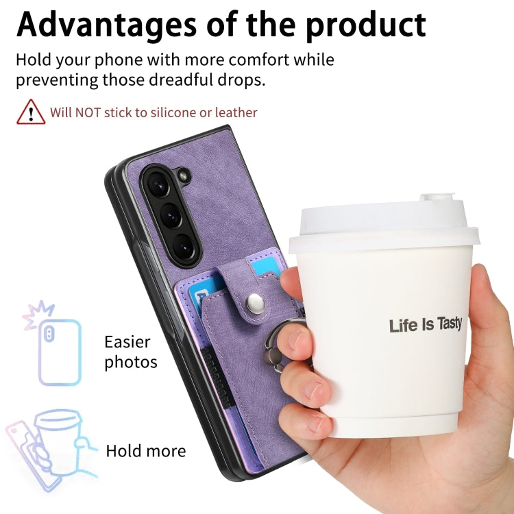 For Samsung Galaxy Z Fold6 5G Retro Skin-feel Ring Multi-card Wallet Phone Case