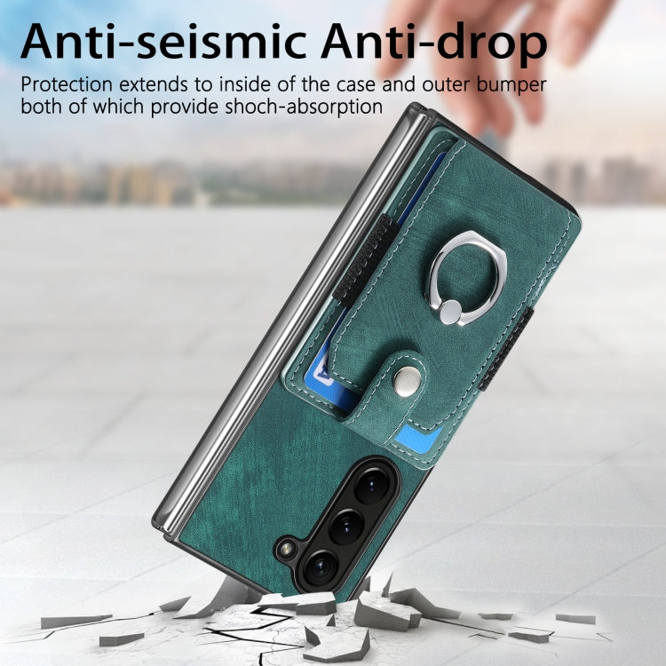 For Samsung Galaxy Z Fold6 5G Retro Skin-feel Ring Multi-card Wallet Phone Case