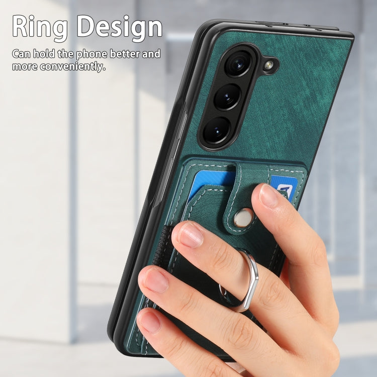 For Samsung Galaxy Z Fold6 5G Retro Skin-feel Ring Multi-card Wallet Phone Case