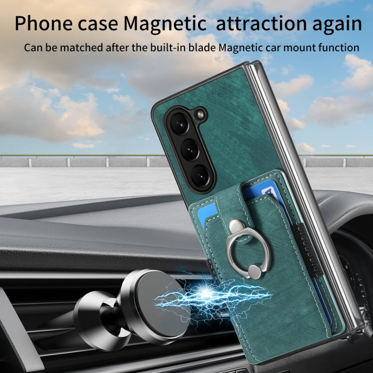 For Samsung Galaxy Z Fold6 5G Retro Skin-feel Ring Multi-card Wallet Phone Case