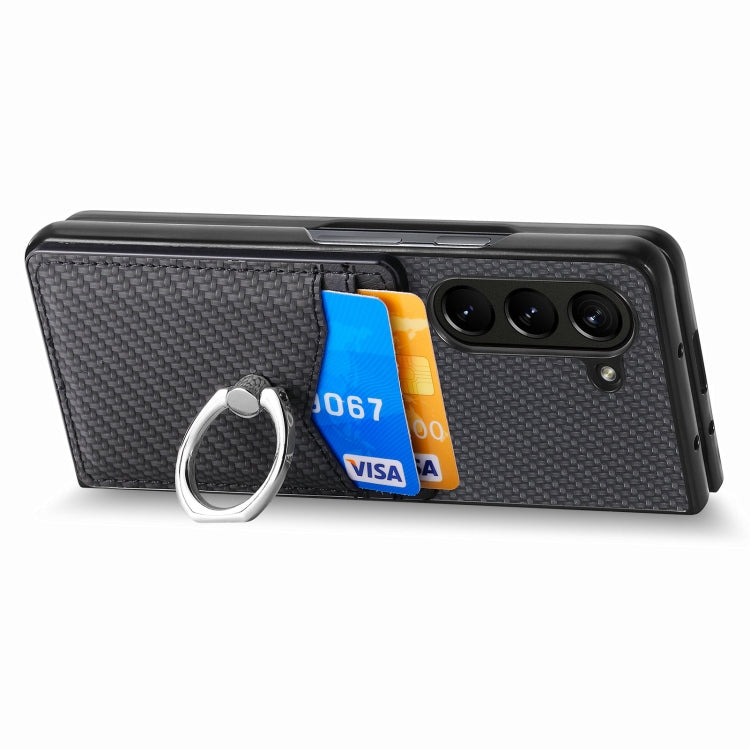 For Samsung Galaxy Z Fold5 5G Carbon Fiber Card Wallet Ring Holder Phone Case