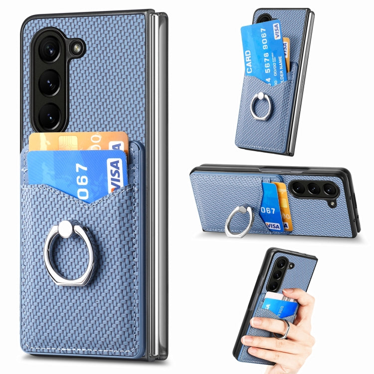 For Samsung Galaxy Z Fold5 5G Carbon Fiber Card Wallet Ring Holder Phone Case