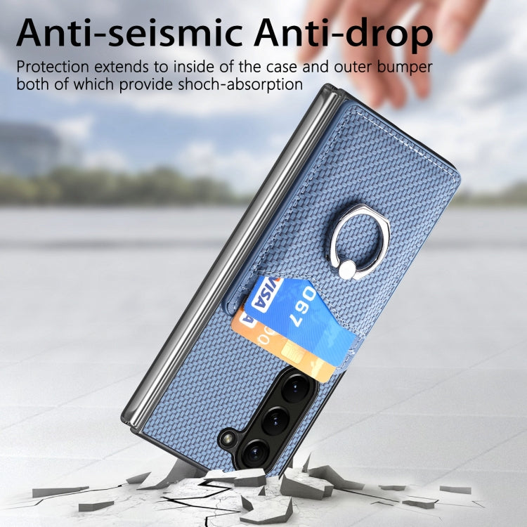 For Samsung Galaxy Z Fold5 5G Carbon Fiber Card Wallet Ring Holder Phone Case