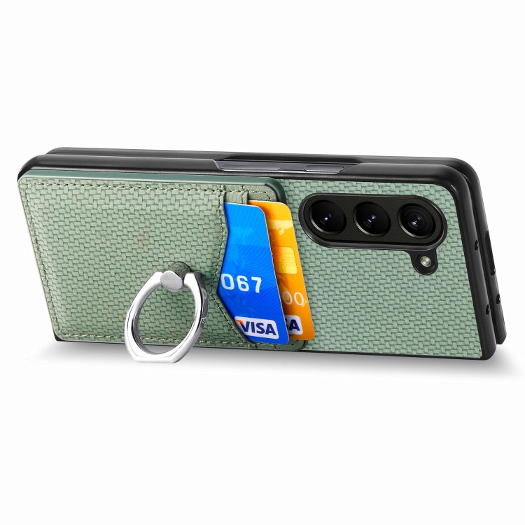 For Samsung Galaxy Z Fold5 5G Carbon Fiber Card Wallet Ring Holder Phone Case