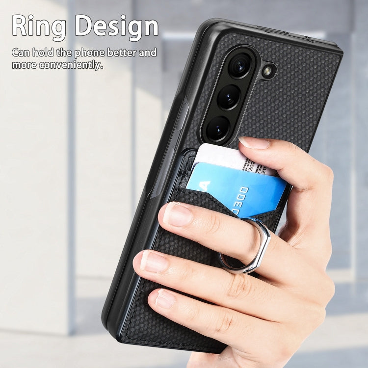 For Samsung Galaxy Z Fold6 5G Carbon Fiber Card Wallet Ring Holder Phone Case
