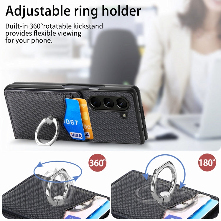 For Samsung Galaxy Z Fold6 5G Carbon Fiber Card Wallet Ring Holder Phone Case