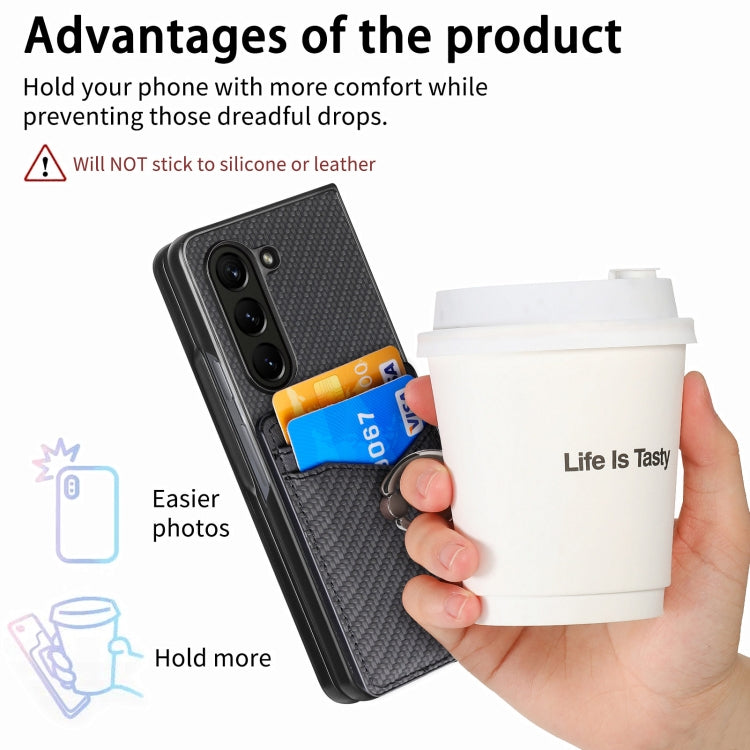 For Samsung Galaxy Z Fold6 5G Carbon Fiber Card Wallet Ring Holder Phone Case