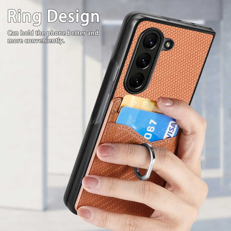 For Samsung Galaxy Z Fold6 5G Carbon Fiber Card Wallet Ring Holder Phone Case