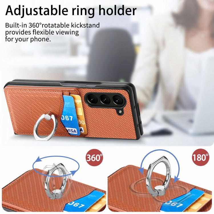 For Samsung Galaxy Z Fold6 5G Carbon Fiber Card Wallet Ring Holder Phone Case