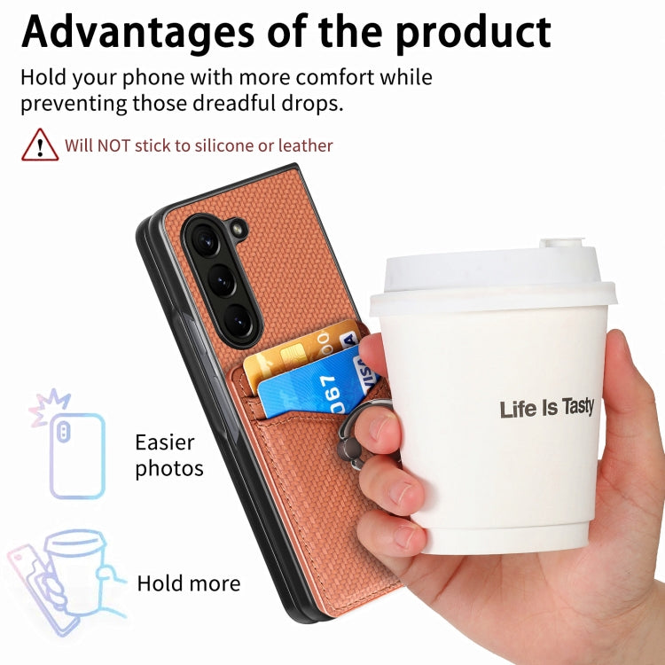 For Samsung Galaxy Z Fold6 5G Carbon Fiber Card Wallet Ring Holder Phone Case