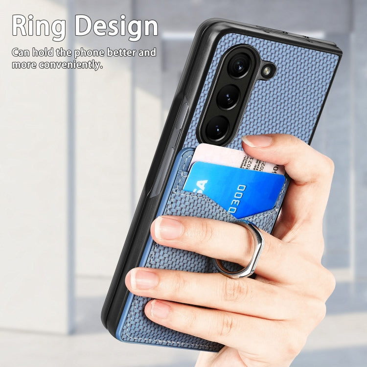 For Samsung Galaxy Z Fold6 5G Carbon Fiber Card Wallet Ring Holder Phone Case
