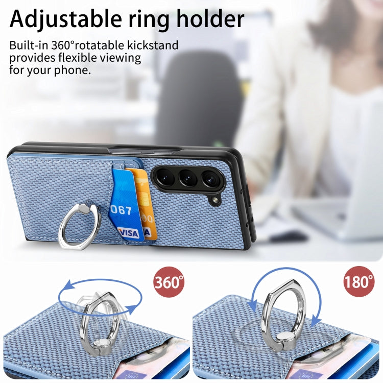 For Samsung Galaxy Z Fold6 5G Carbon Fiber Card Wallet Ring Holder Phone Case