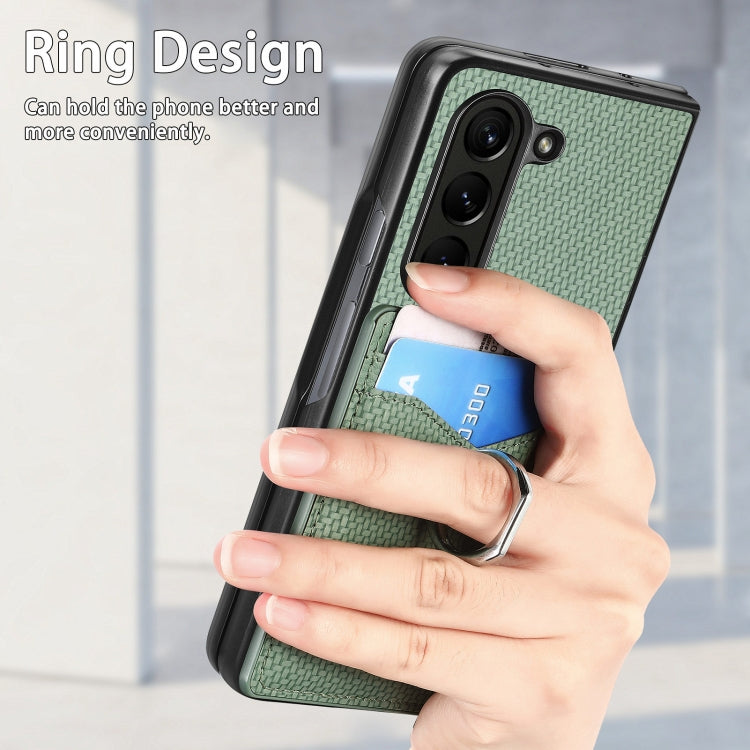 For Samsung Galaxy Z Fold6 5G Carbon Fiber Card Wallet Ring Holder Phone Case