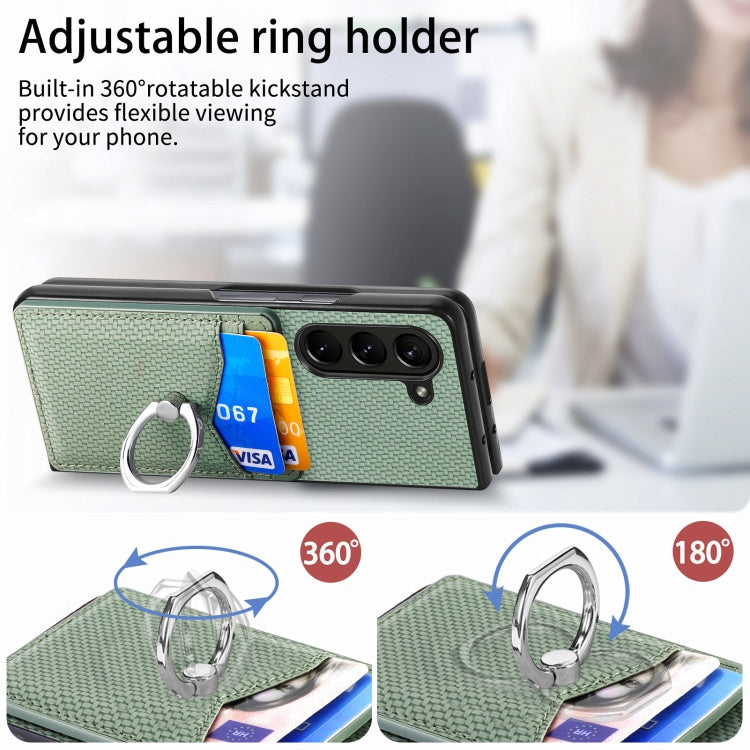For Samsung Galaxy Z Fold6 5G Carbon Fiber Card Wallet Ring Holder Phone Case