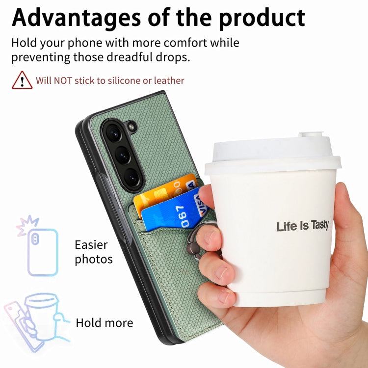For Samsung Galaxy Z Fold6 5G Carbon Fiber Card Wallet Ring Holder Phone Case