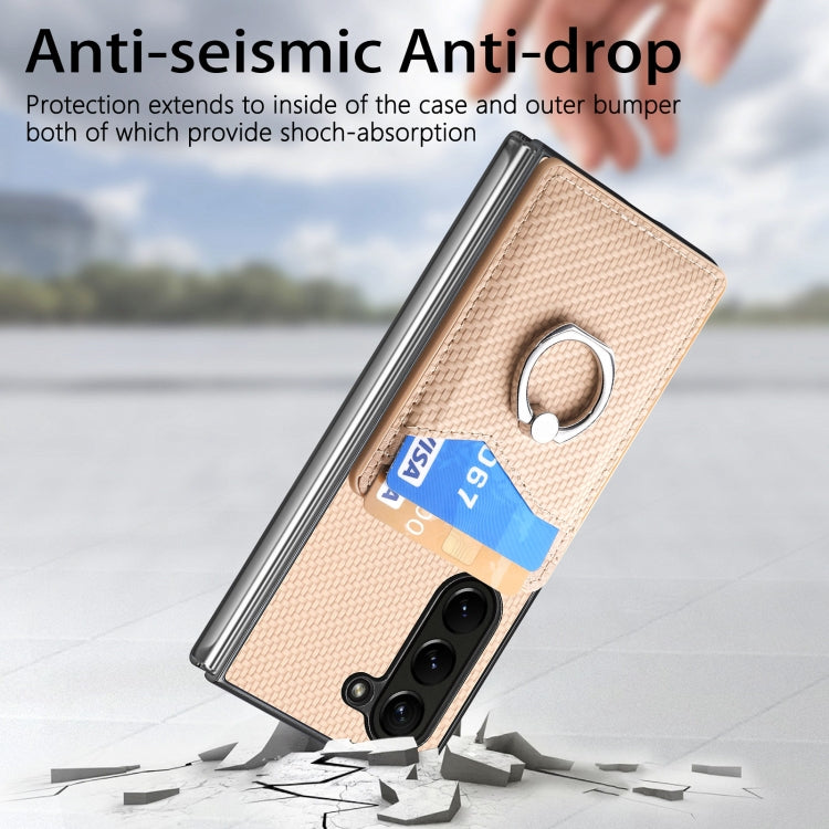 For Samsung Galaxy Z Fold6 5G Carbon Fiber Card Wallet Ring Holder Phone Case