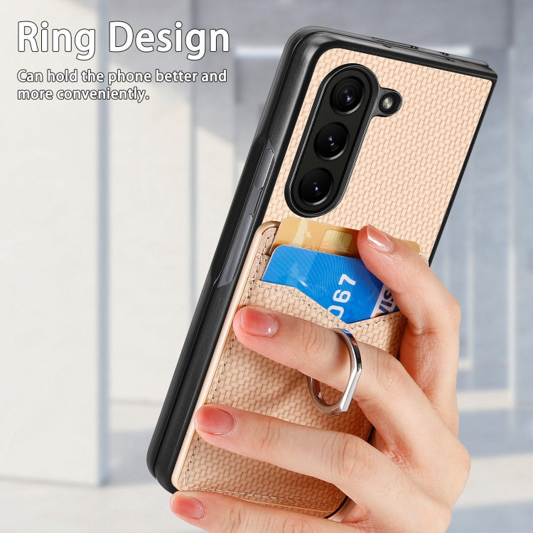 For Samsung Galaxy Z Fold6 5G Carbon Fiber Card Wallet Ring Holder Phone Case
