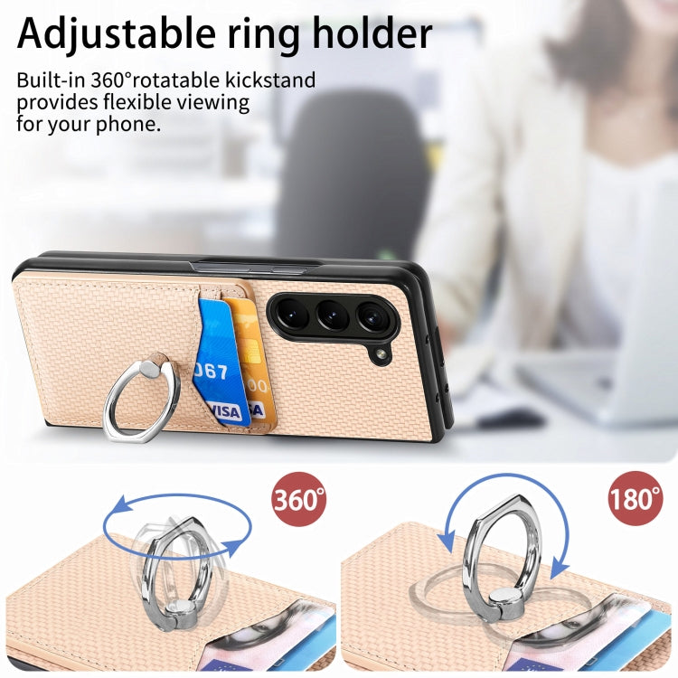 For Samsung Galaxy Z Fold6 5G Carbon Fiber Card Wallet Ring Holder Phone Case