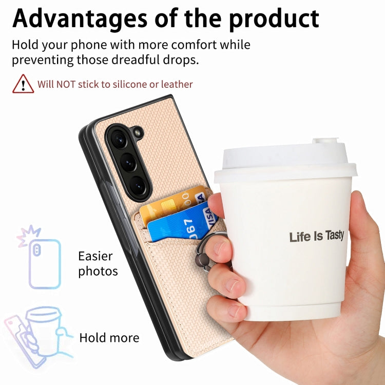 For Samsung Galaxy Z Fold6 5G Carbon Fiber Card Wallet Ring Holder Phone Case