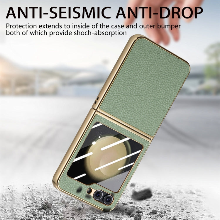 For Samsung Galaxy Z Flip5 5G Electroplated Back Screen Integrated Litchi Texture Phone Case