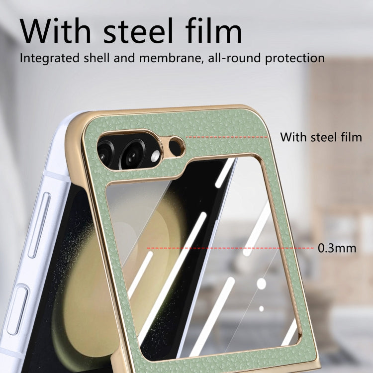 For Samsung Galaxy Z Flip5 5G Electroplated Back Screen Integrated Litchi Texture Phone Case